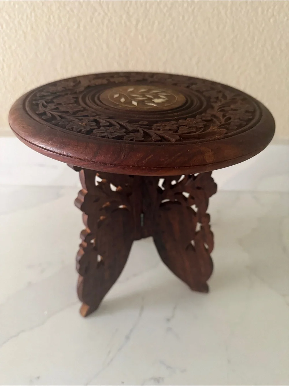 Vintage Hand Carved Wooden Table Small Folding Rosewood